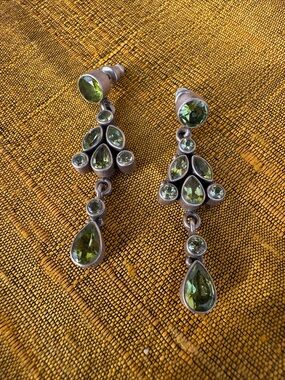 Peridot & Silver Dangle Earrings - Women Jewelry